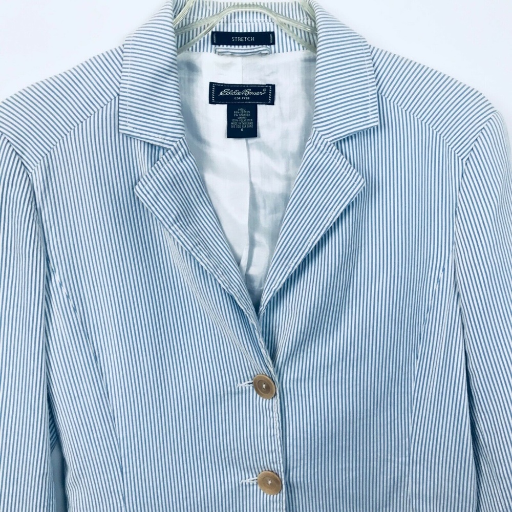 Eddie Bauer 6 Blue White Pinstriped Stretch Jacket - Picture 2 of 4